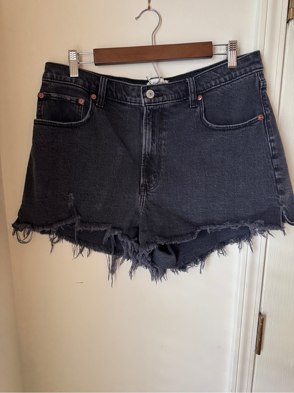 Abercrombie & Fitch Black Frayed Hem Denim Shorts
